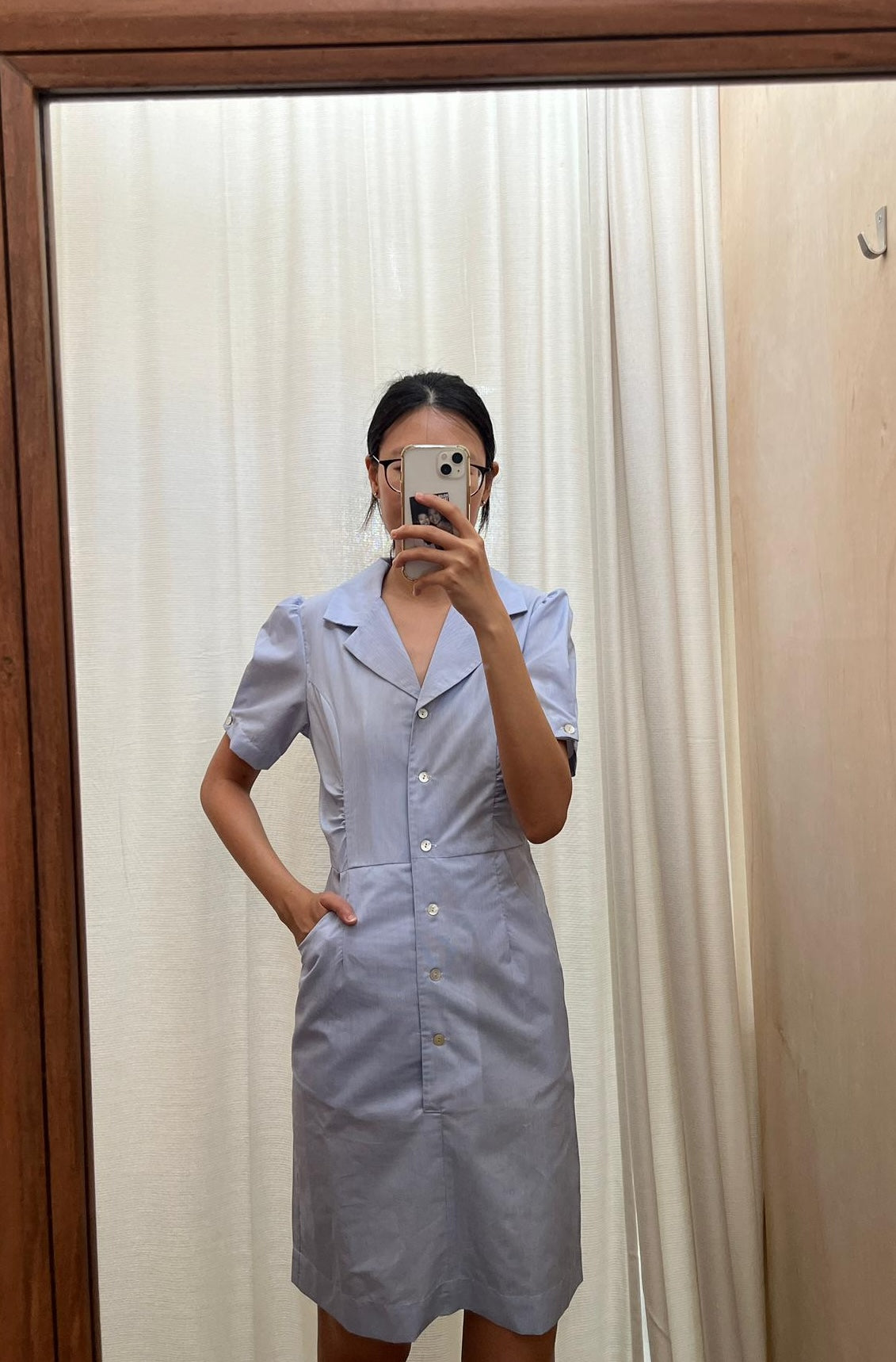 Oh Mama Shirtdress in cornblue stripe (sample)