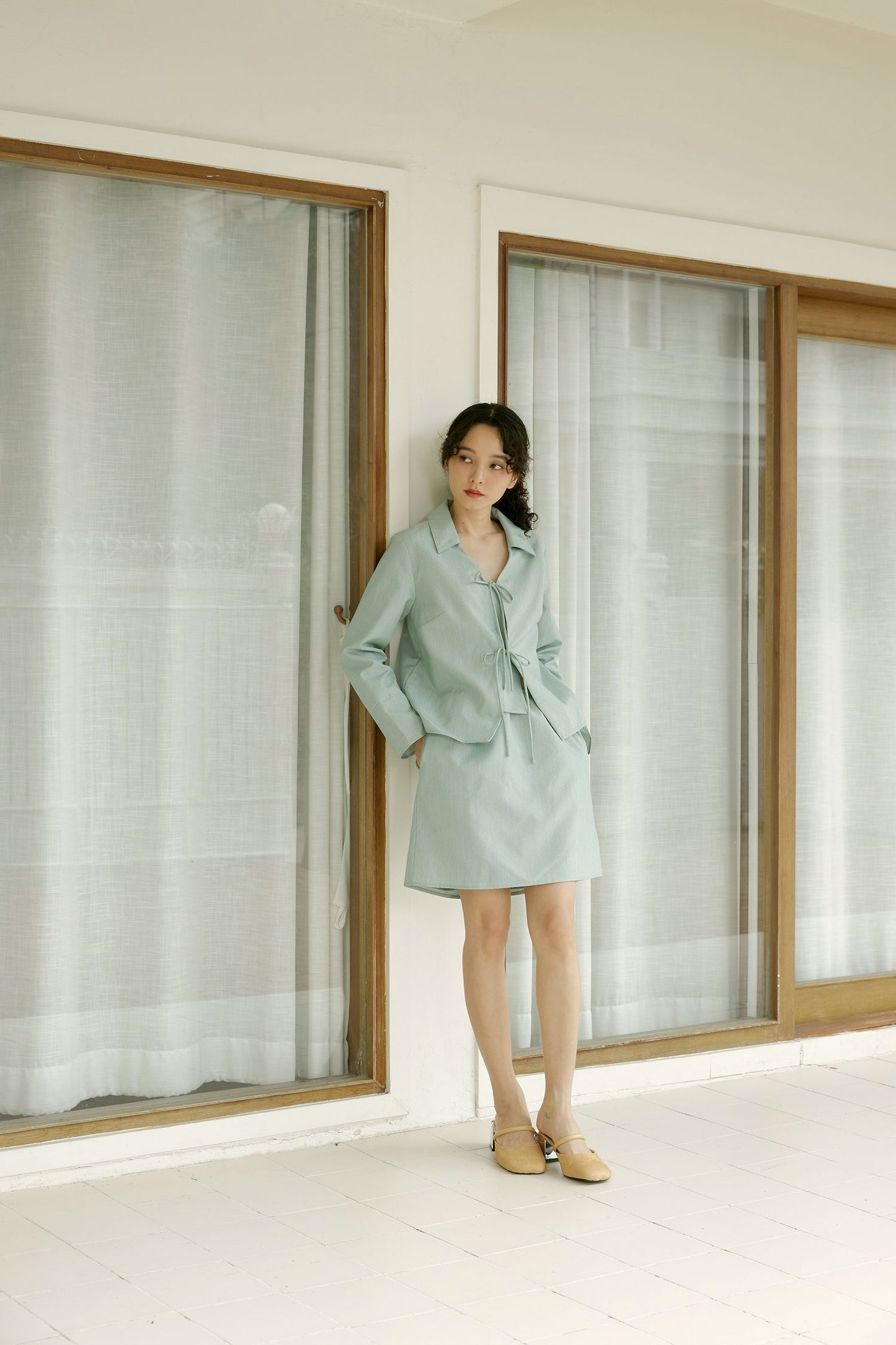 Harmony Blouse in jade microstripe - Dear Samfu