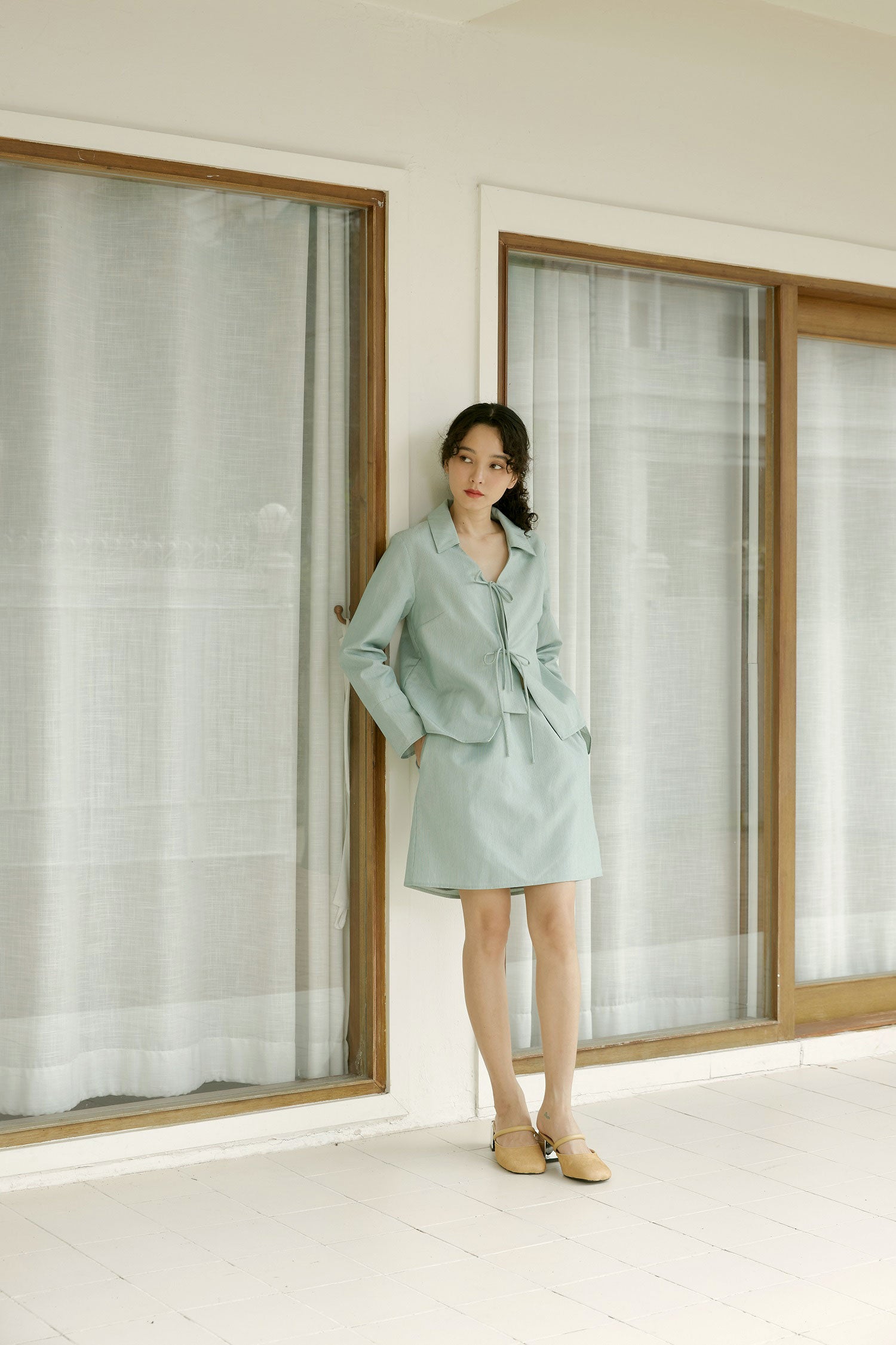 Harmony Blouse in jade microstripe - Dear Samfu