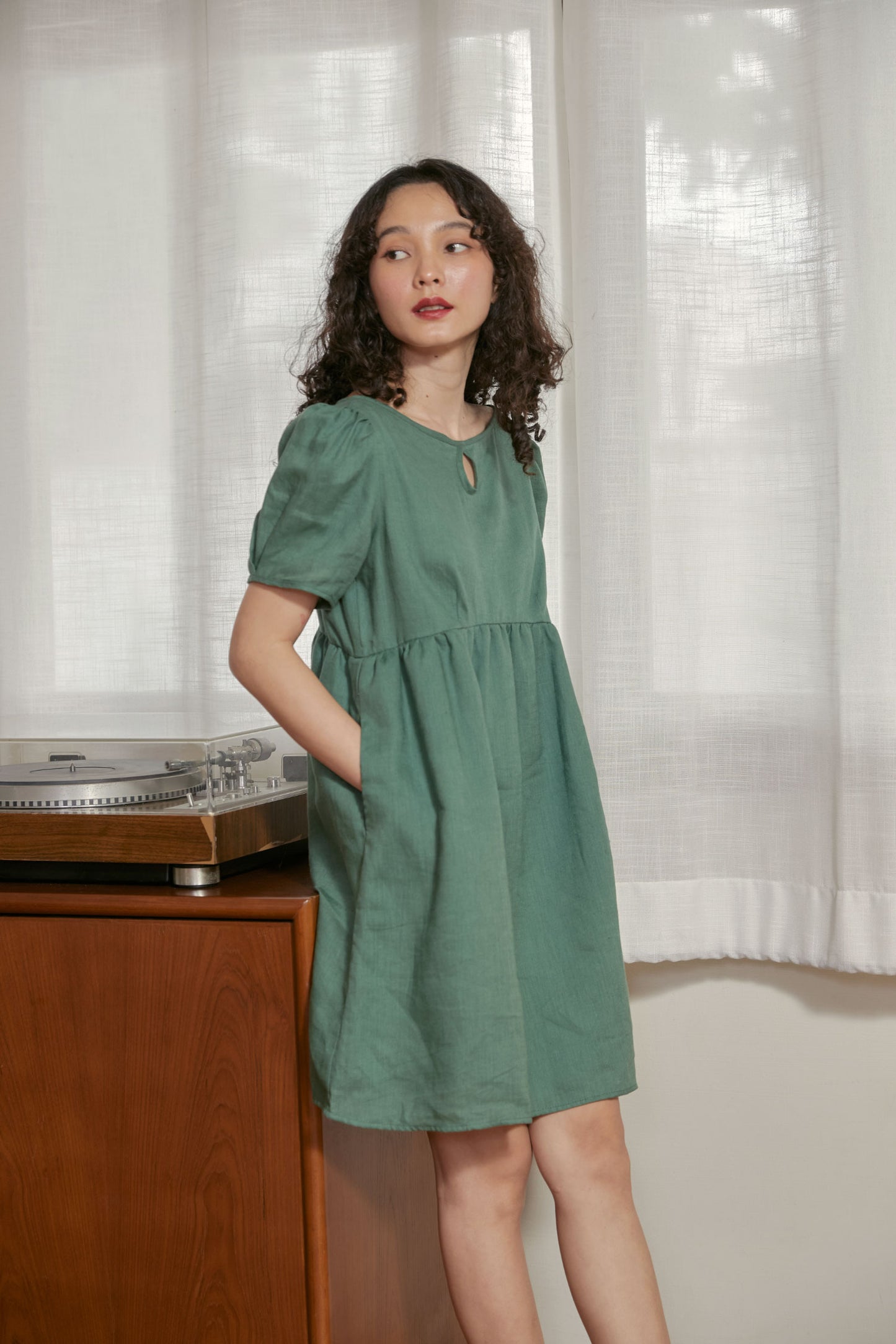 Lunar Dress in forest linen - Dear Samfu