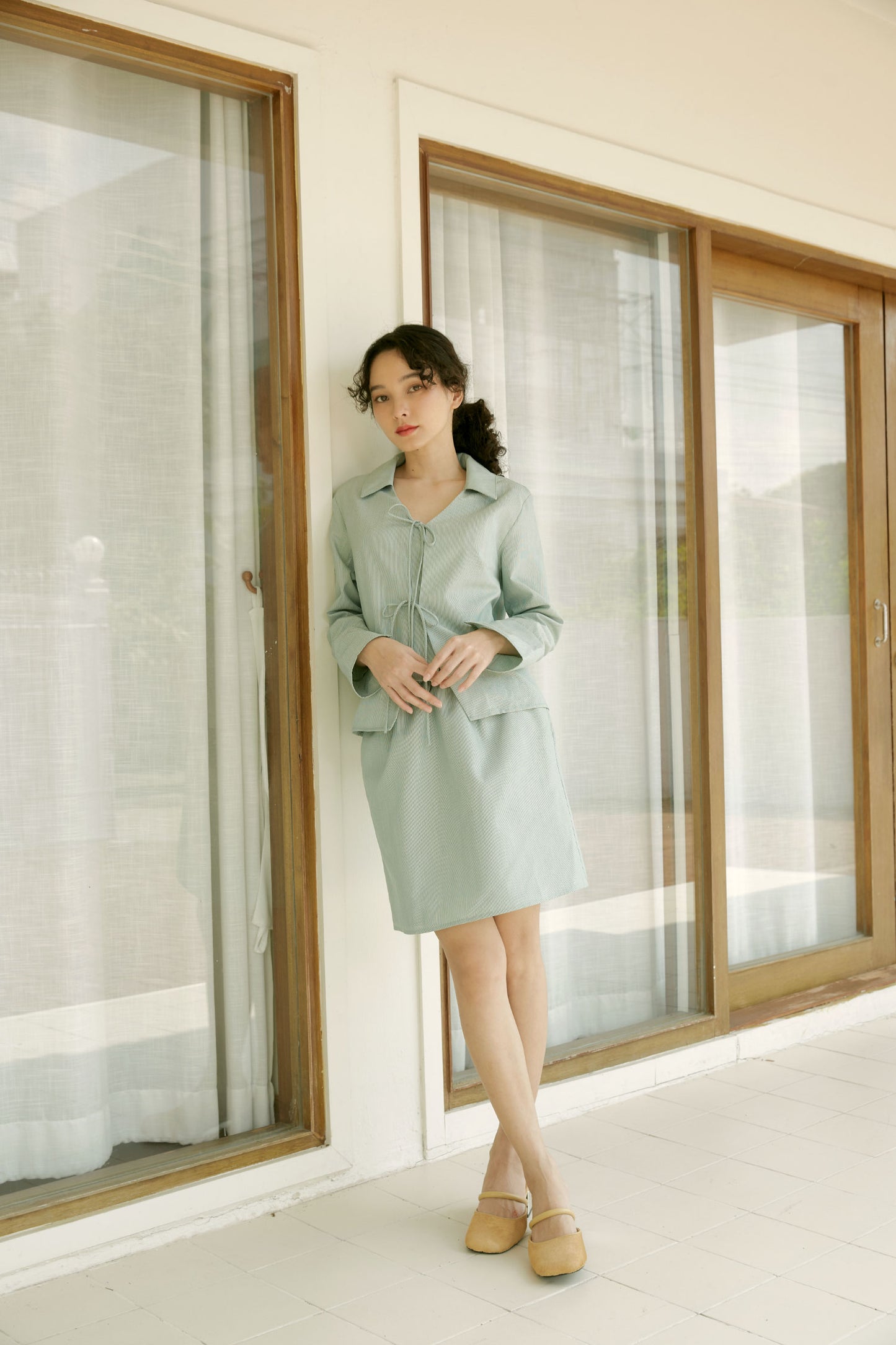 Harmony Skirt in jade microstripe - Dear Samfu