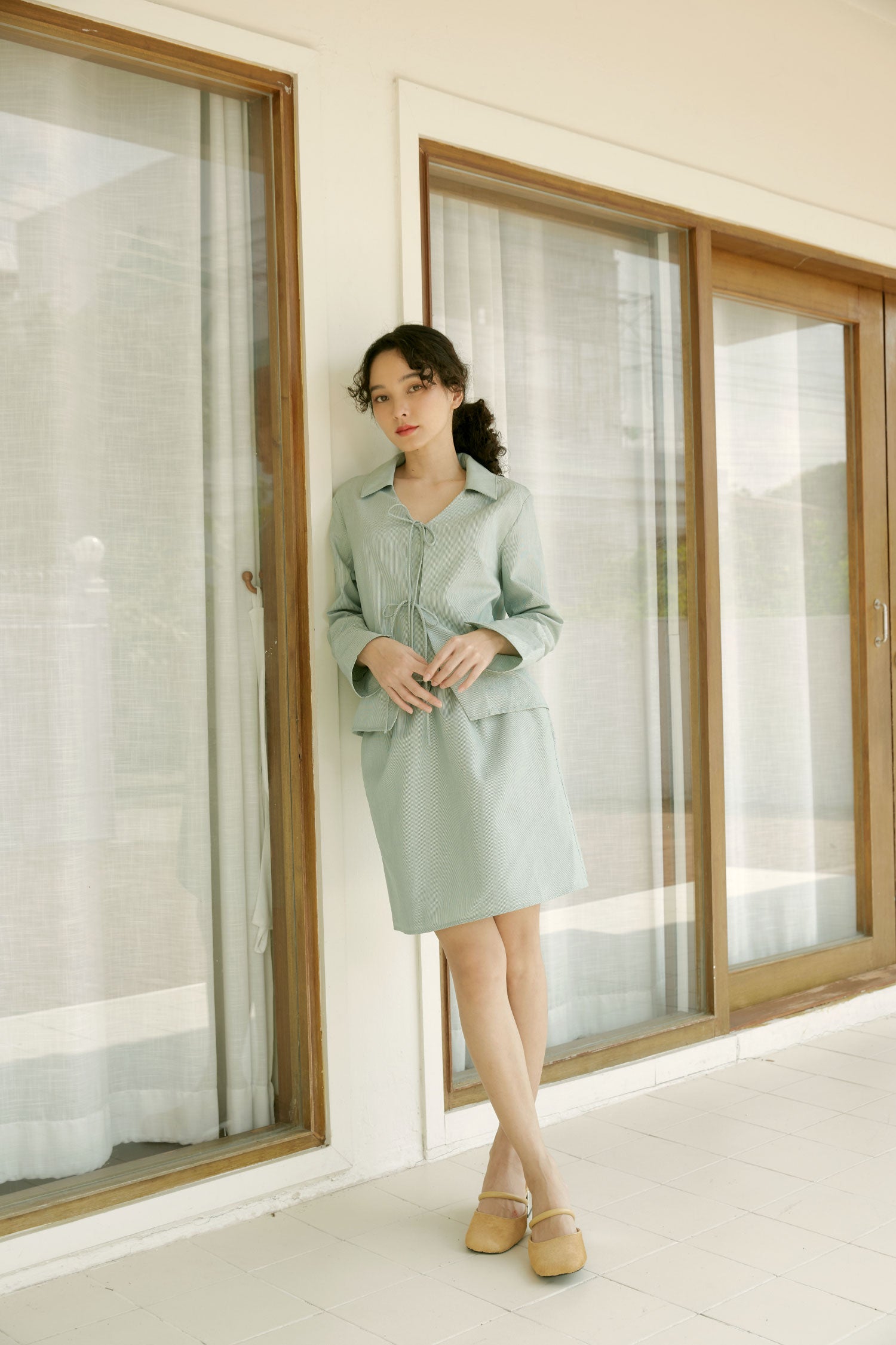 Harmony Skirt in jade microstripe - Dear Samfu