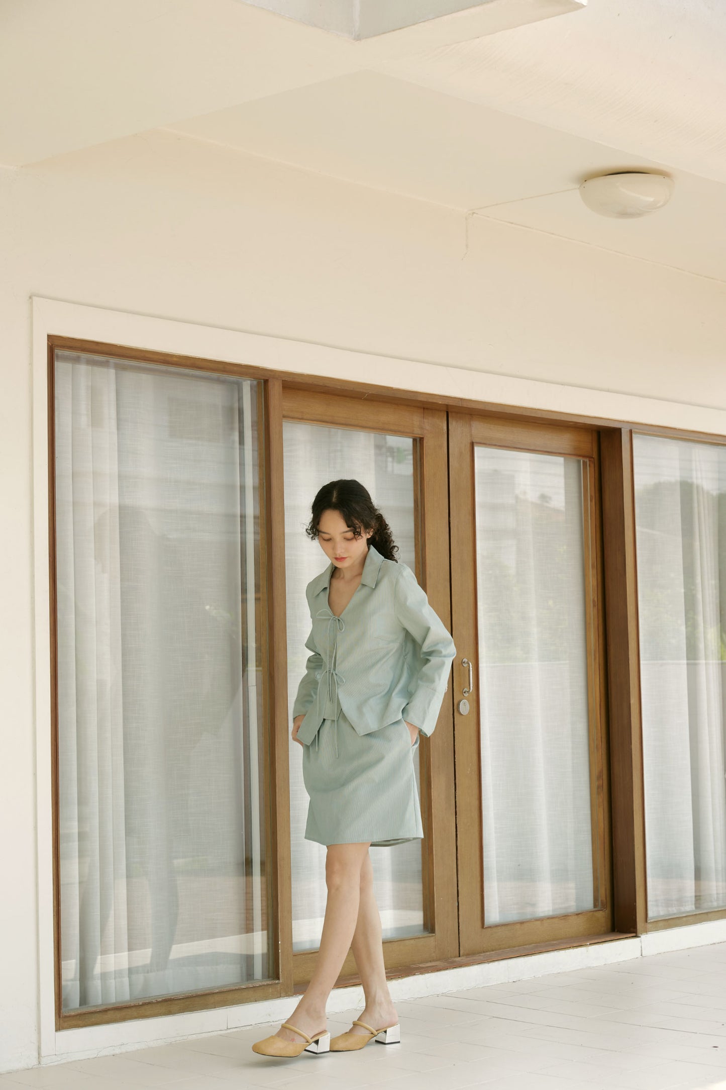 Harmony Skirt in jade microstripe - Dear Samfu