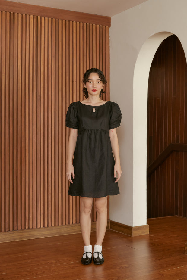 Lunar dress in black linen - Dear Samfu