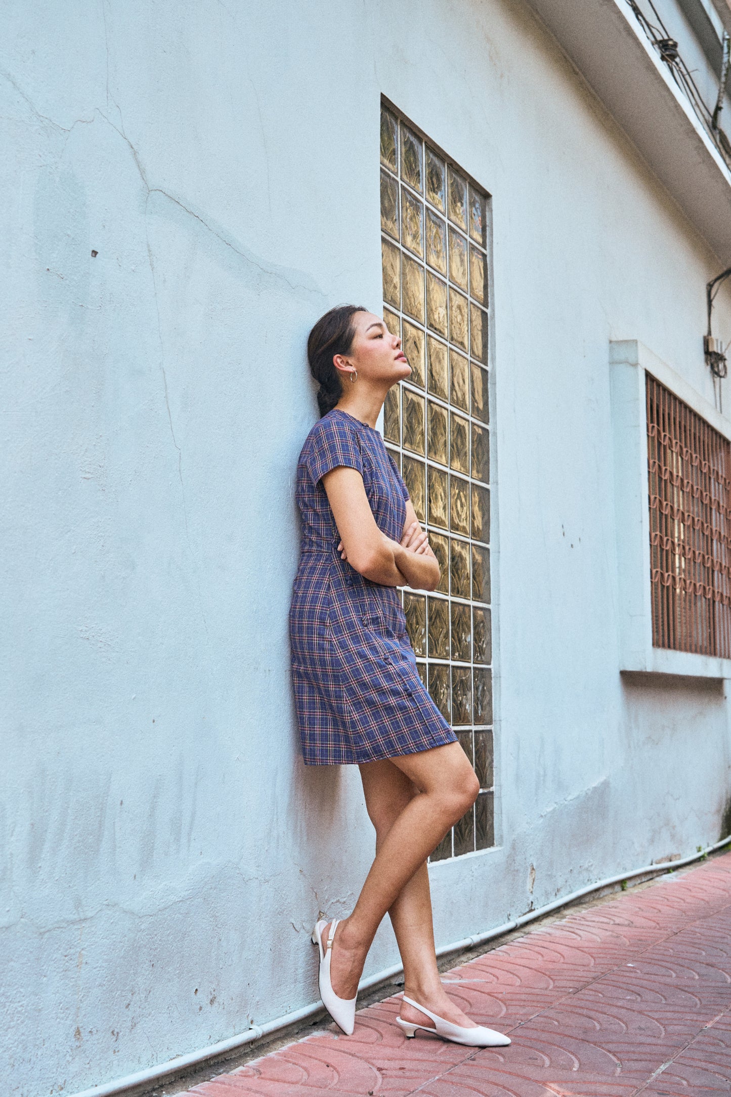 Cherish Mini Dress in navy tartan - Dear Samfu