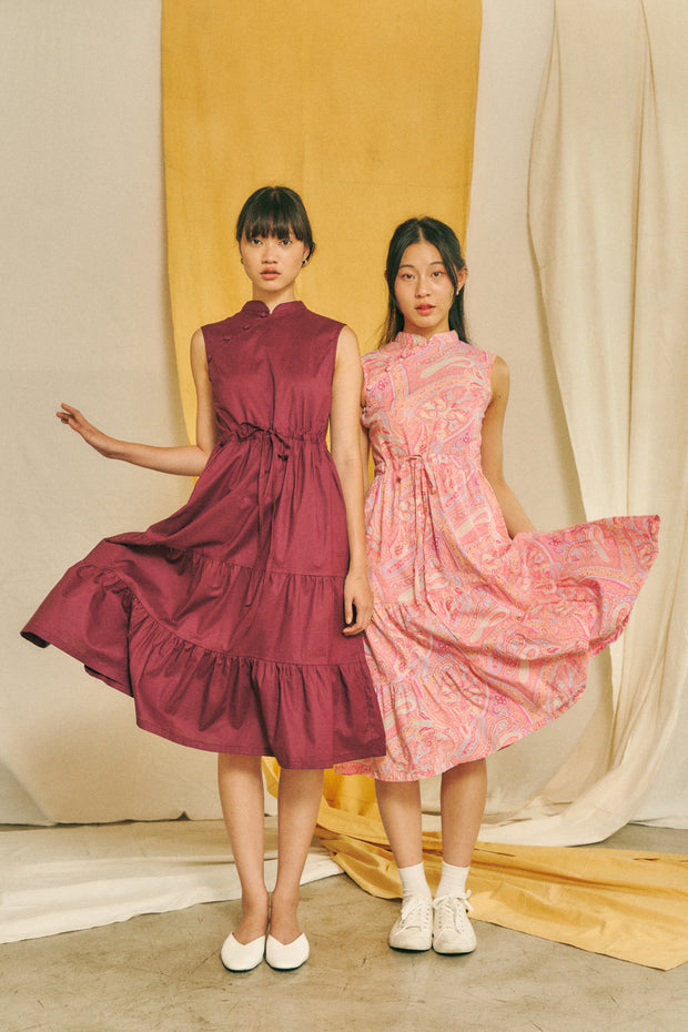 Little Sister Cheongsam Dress in cranberry - Dear Samfu