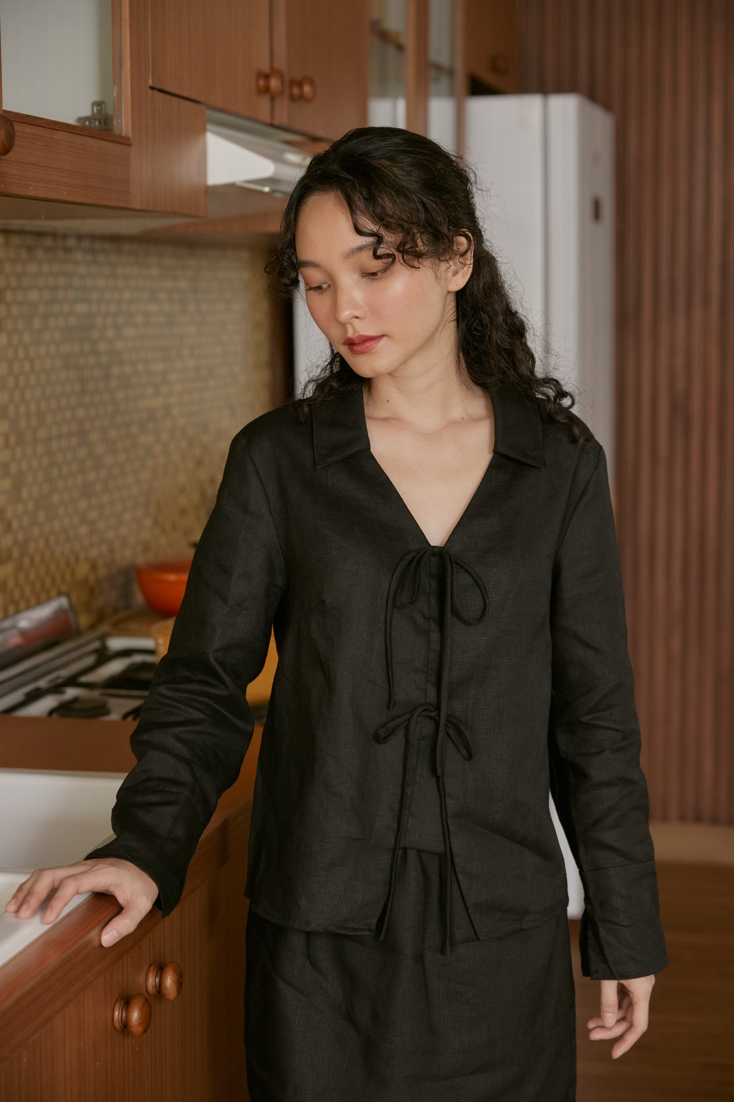Harmony Blouse in black linen - Dear Samfu