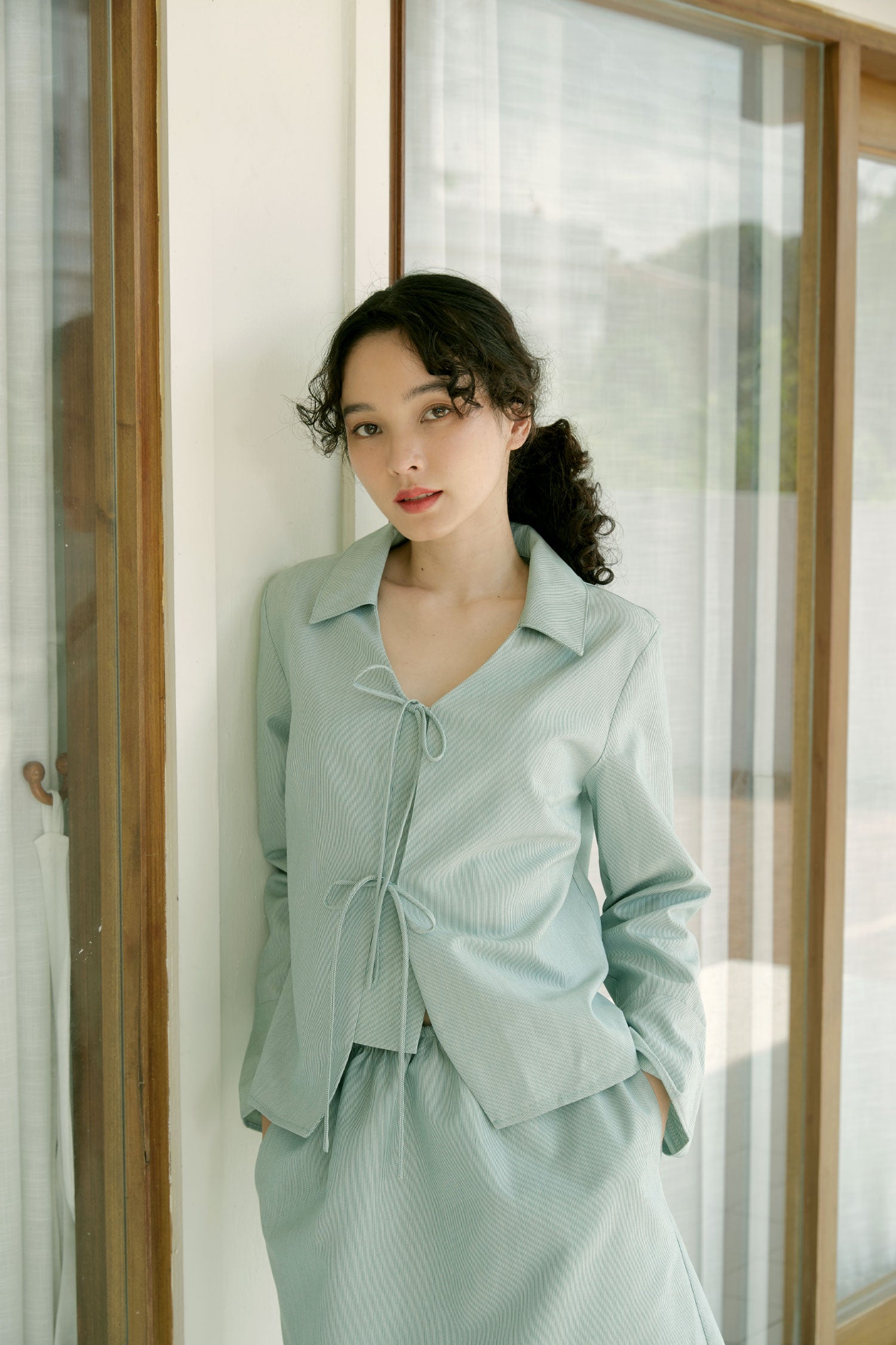 Harmony Blouse in jade microstripe - Dear Samfu