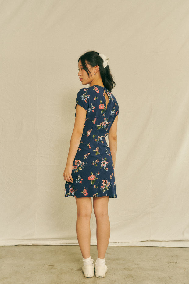 Cherish Mini Dress in navy bouquet - Dear Samfu