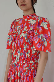 shirred red bright festive cheongsam top