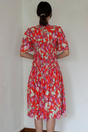 shirred red bright festive cheongsam top