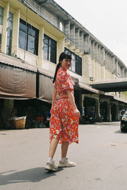 shirred red bright festive cheongsam top