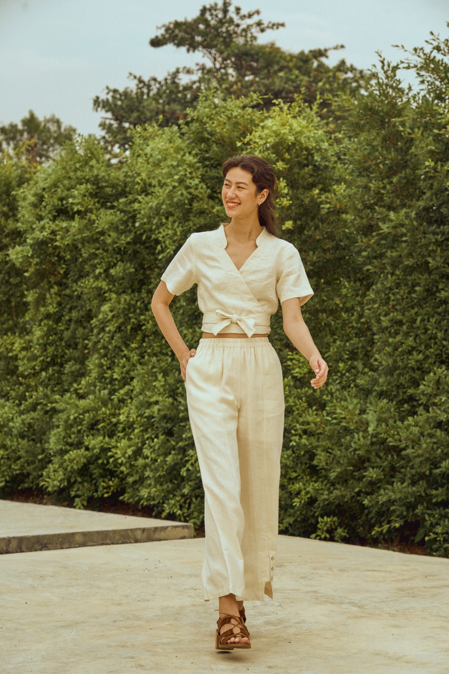 Big Sister Wide Leg Pants in cream linen - Dear Samfu