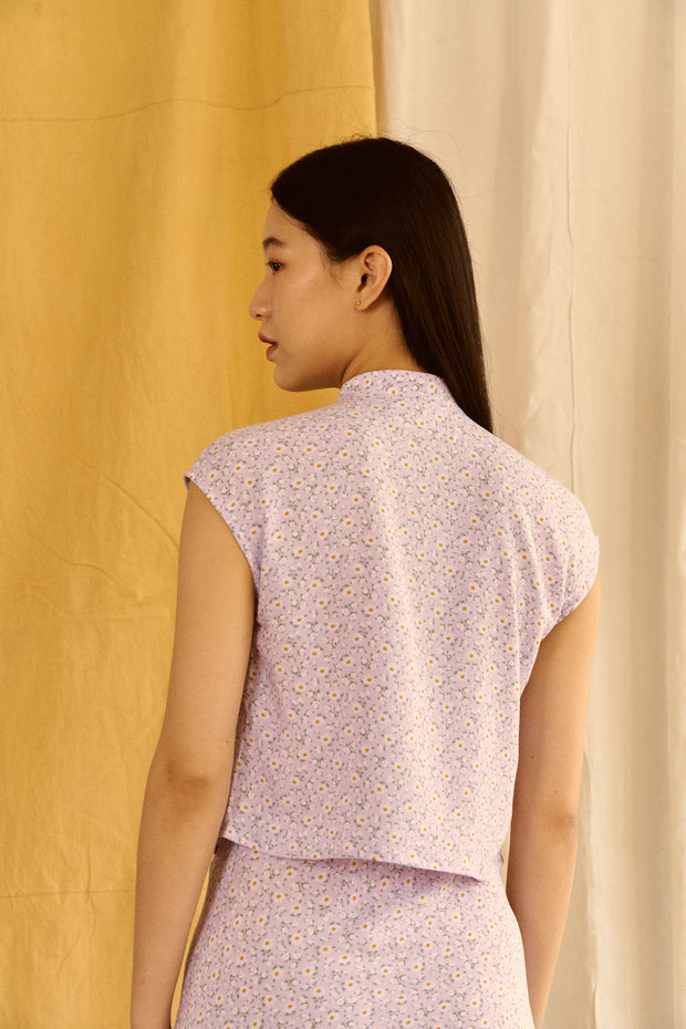 Big Sister Cheongsam Top in lilac daisy - Dear Samfu